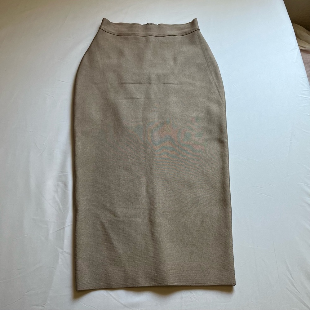 HOUSE OF CB tan chunky knit bodycon midi skirt